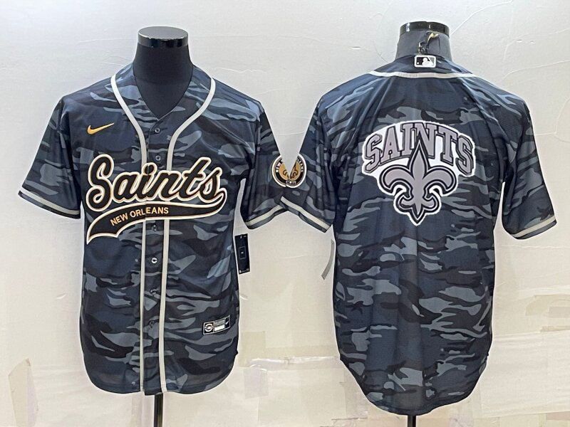 Men's New Orleans Saints Blank Grey/Navy Team Big Logo With Patch Cool Base Stitched Baseball Jersey